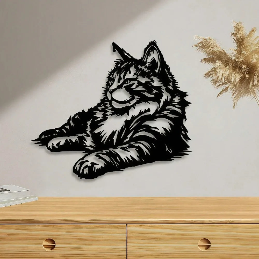 1pc Maine Coon Metal Wall Art, Cat Sculpture Decor for Bedroom, Powder-Coated Holiday Gift for Cat Lovers