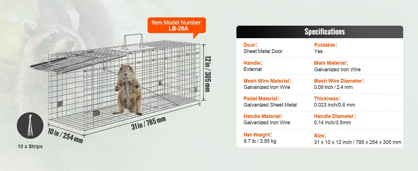 SucceBuy Live Animal Cage Trap Humane Cat Rodent Control Folding with Handle for Rabbits Stray Cats Squirrels Raccoons Groundhog