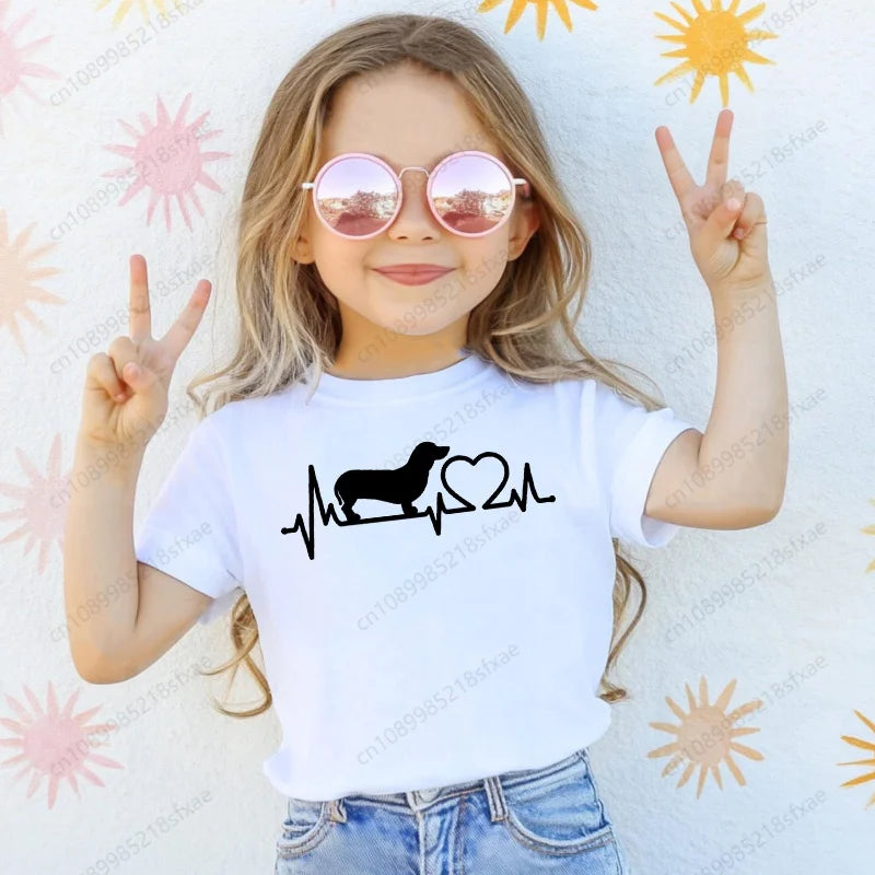 Dachshund Teckel Cute Dog Print Tee Funny T-shirts Baby Boy Girl Tshirt Kids Boys Top Child Summer Short Sleeve White Tops