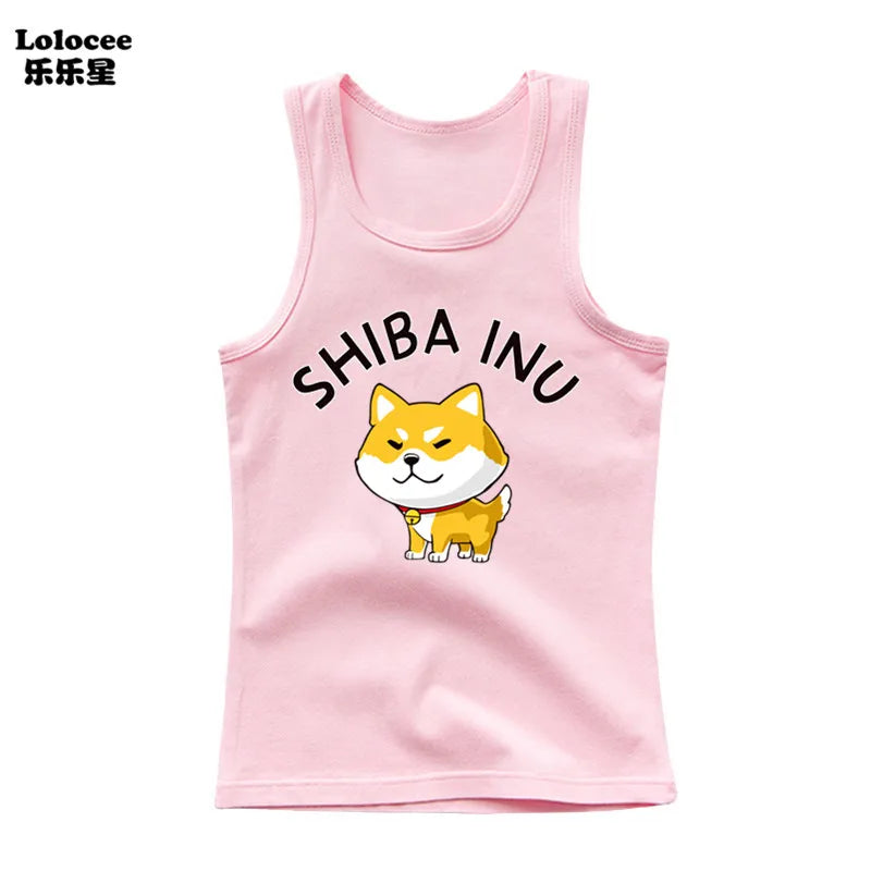 Dabbing Dancing Dog Funny tank tops For Boys vest Kids sleeveless Shiba Inu Dog t-shirt Dog Pet Lover Clothes