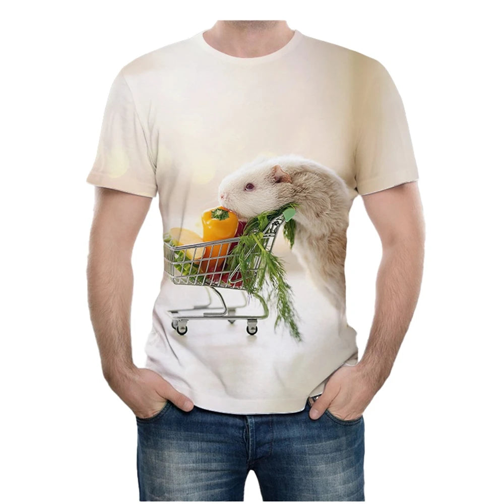Summer new fashion novel animal guinea pig 3D printing cute guinea pig pattern casual comfortable short sleeved T-shirt