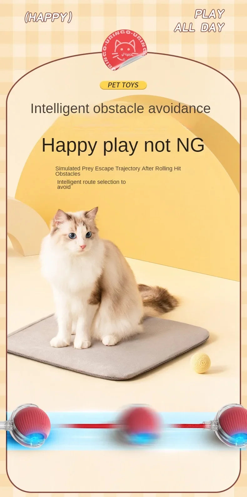 New Cat Interactive Ball Toy Automatic Rolling Ball Faux Tail Rechargeable Smart Pet Electric Toy Dog Cat Training Imitate Mouse