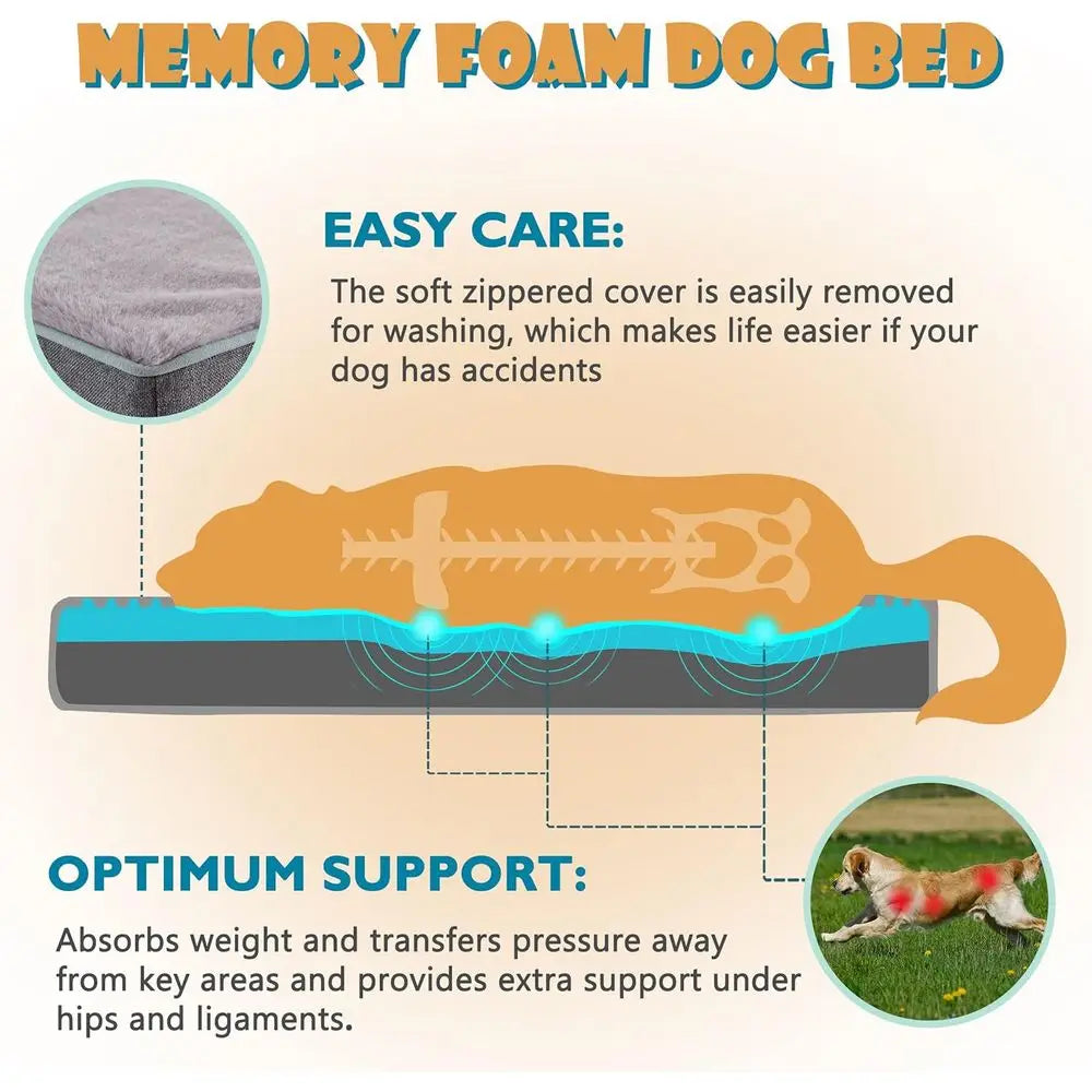 Large Orthopedic Dog Bed with Cooling Memory Foam, Washable Cover and Waterproof Liner (35x 22)
