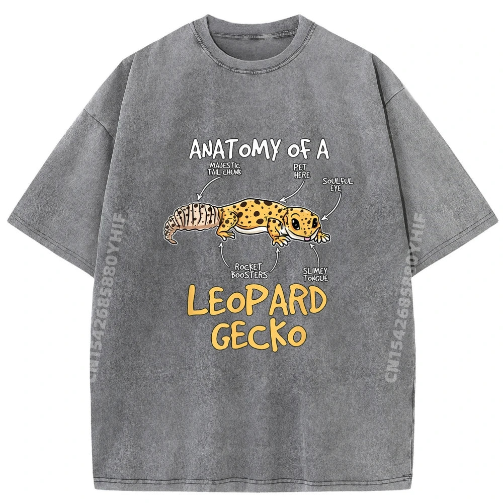 Kids Leopard Gecko Gift Anatomy of A Leopard Gecko Grey Shirt Graphic Tee Unisex Short Sleeve Tee Tshirts Washed