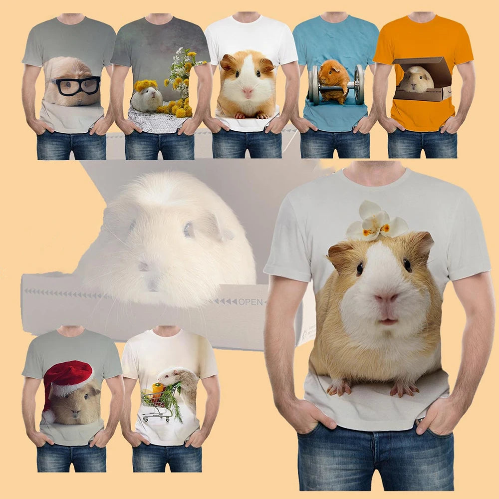 Summer new fashion novel animal guinea pig 3D printing cute guinea pig pattern casual comfortable short sleeved T-shirt