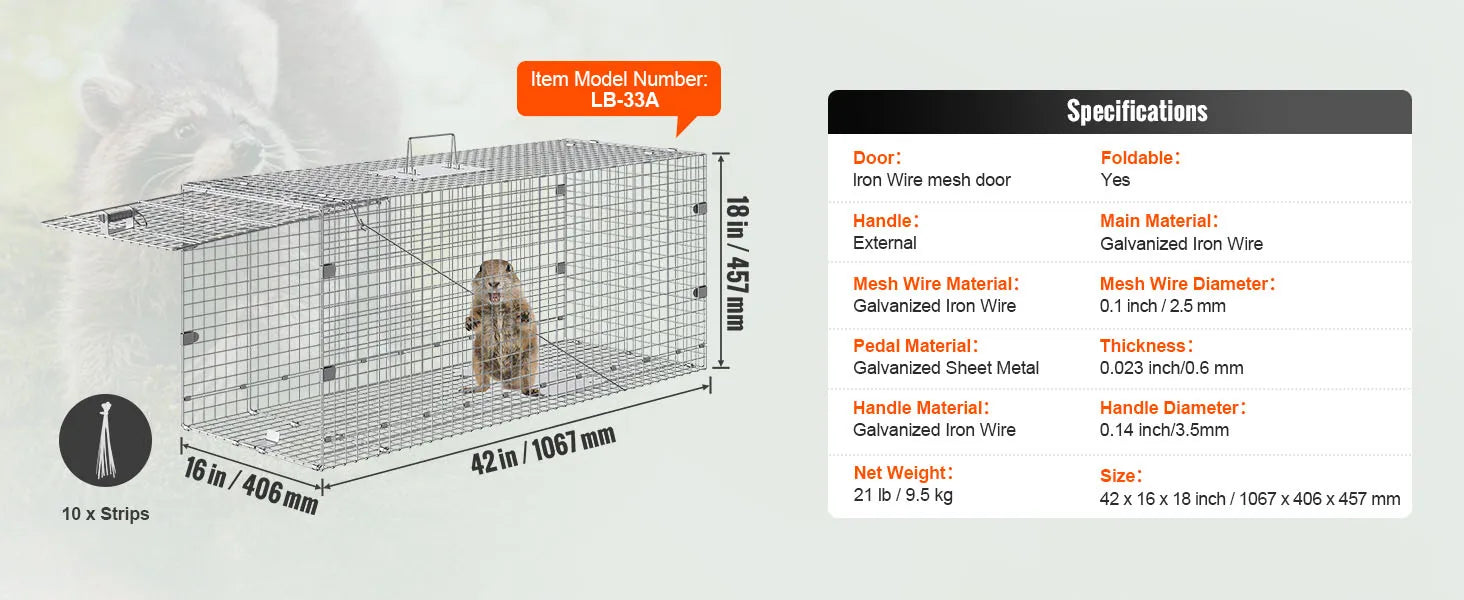 SucceBuy Live Animal Cage Trap Humane Cat Rodent Control Folding with Handle for Rabbits Stray Cats Squirrels Raccoons Groundhog