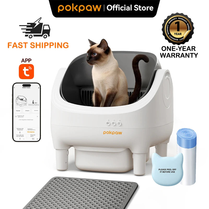 Pokpaw Automatic Self-cleaning Litter Box for Cats – 76L Large Smart Cat Toilet Open Sandbox for Cat Pet Supplies
