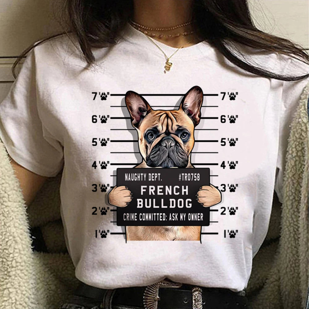 French Bulldog t shirt women graphic Tee girl Japanese clothes