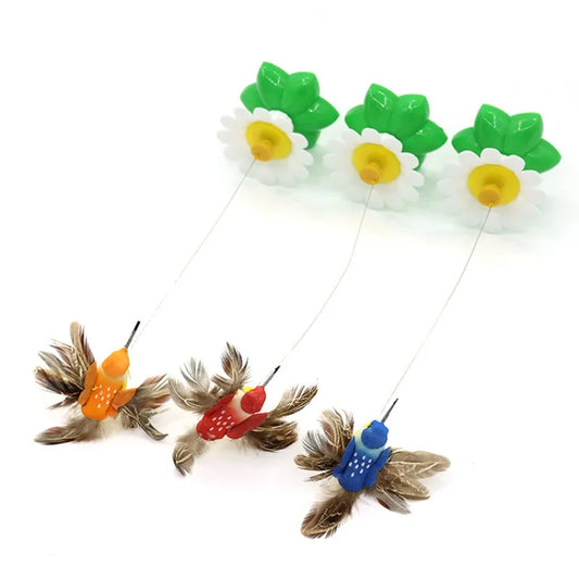 Electric Flying Bird Teasing Stick Rotating Interactive Cat Toy Automatically Spins Around Hummingbird Butterfly Play-Catch