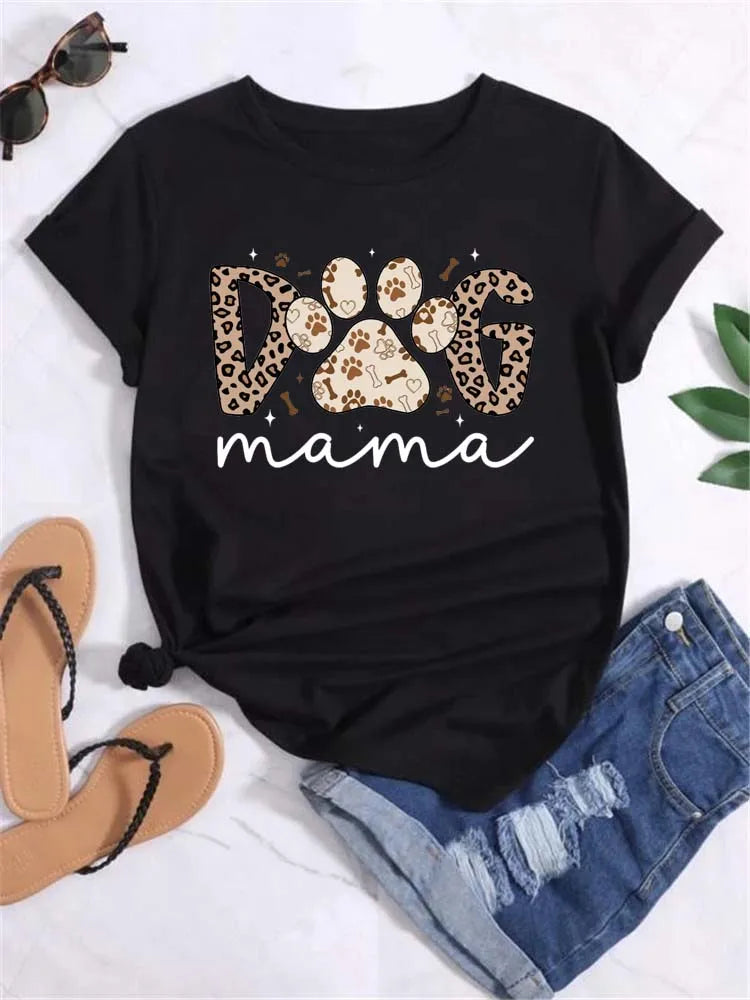 Trend Dog Mama Printed Women T-shirts Fashion Cartoon Graphic Print T-shirts Clothes Female Shirt Short Sleeve Casual Tees