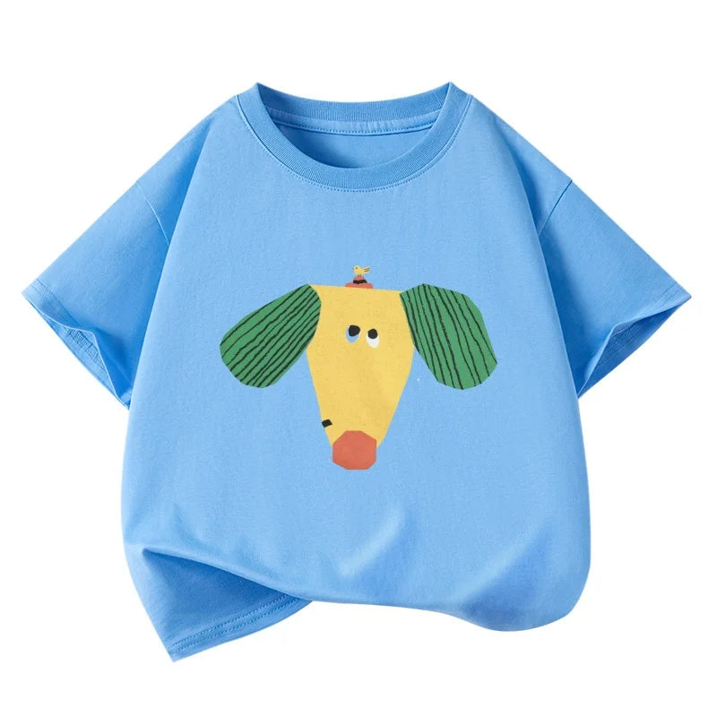 Boys Sun Flower T-shirts 2025 Summer Dog Tees for Kids Short-sleeve Girls Tops Cotton Children Shirts Baby Boys T Shirt