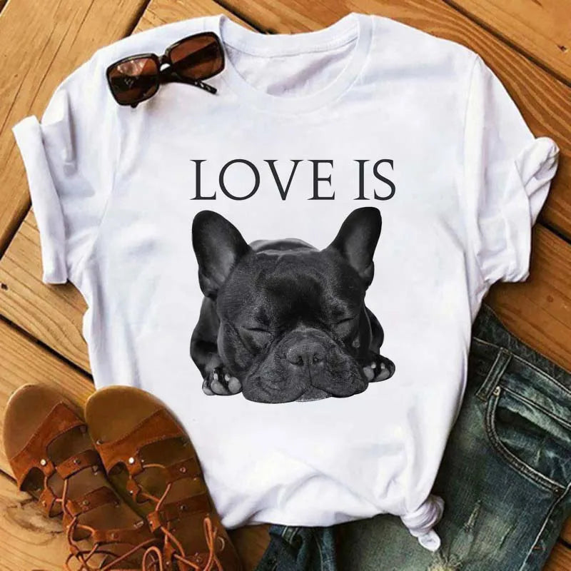 Cute French Bulldog T-shirt Animal Harajuku Print Pattern Shirt Fun French Bulldog Short Sleeves Animal Lover Tshirt Dog Mom Tee