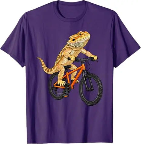 Funny Bearded Dragon on A Bicycle Cycling T-Shirt Boys Fashion Aesthetic Clothes Y2k Lizards and Pogona Cute Streetwear Tee Gift