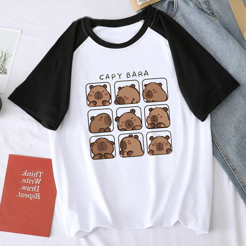 Cute Design Capybara Tshirt Women Girl T-Shirt Capibara Cartoons Clothes Capybaras T Shirt Casual Top Clothes