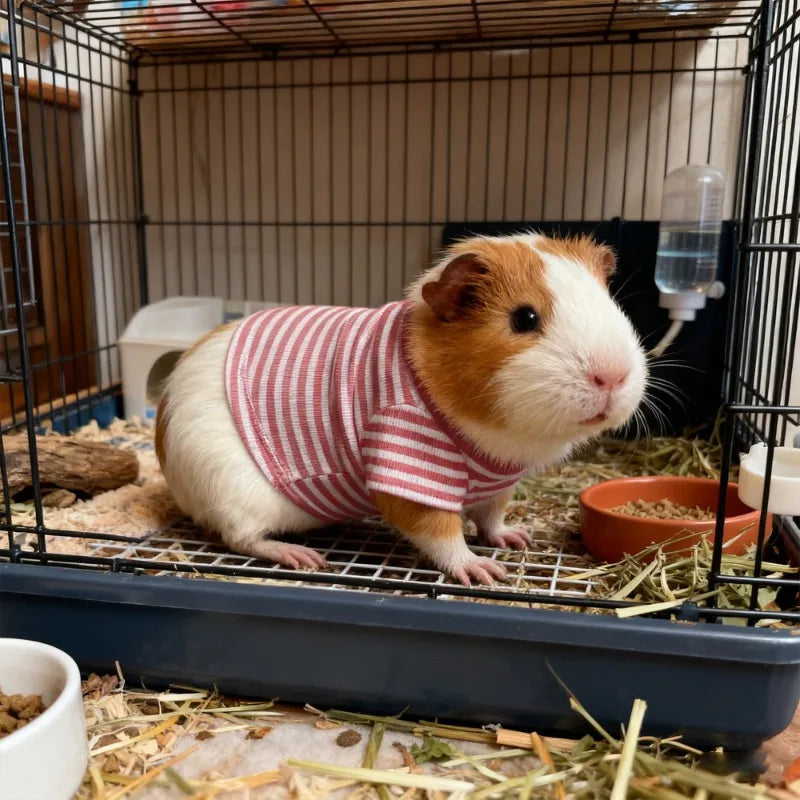 Guinea Pig Clothes Striped Small Pets T-shirt Soft Breathable Elastic Shirt for 5.9-inch Hamster Chinchilla Anti-shedding Outfit