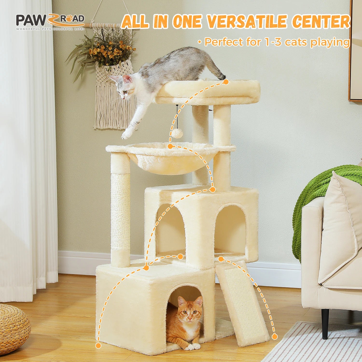 Pequlti Multi-Level Cat Tree Tower with Condo and Hammock