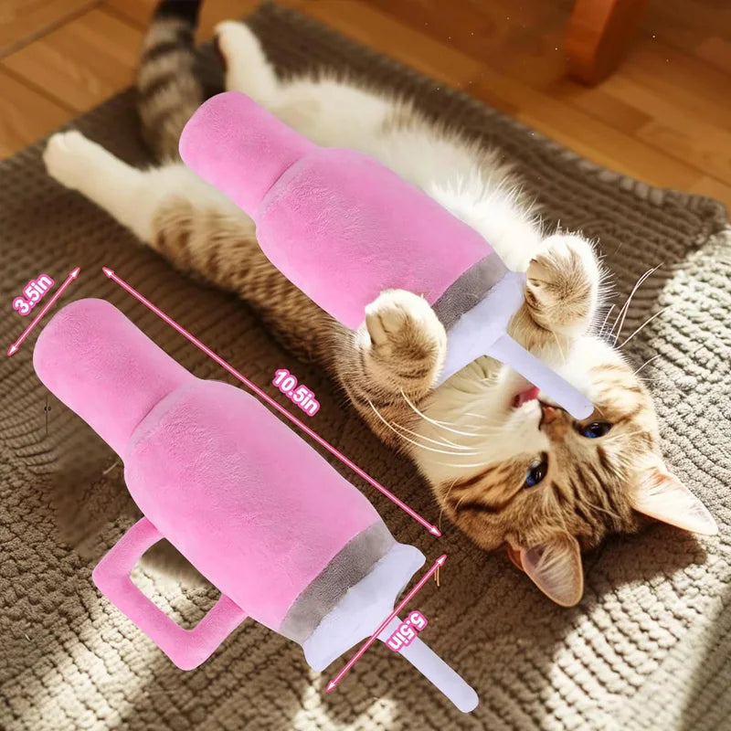 Pet Companion Pink Giant Tumbler Cup Plush Toy Squeaky Tear Resistant Chew Toy for Dogs and Cats