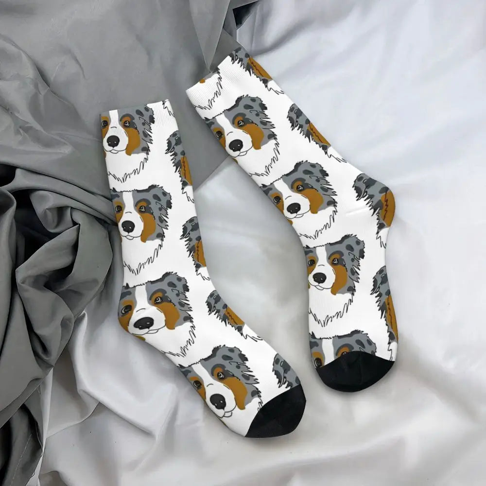 Men Socks Australian Shepherd Stockings Autumn Novelty Comfortable Socks Graphic Running Anti Slip Socks