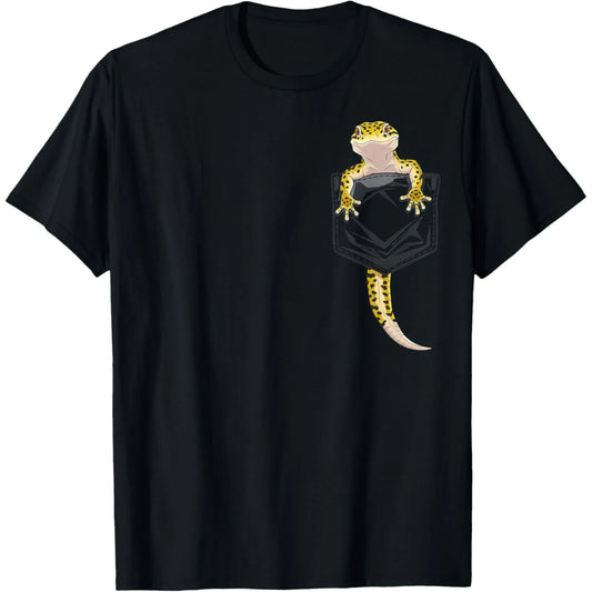 Cute Leopard Gecko Pocket T Shirts Men Women Christmas Gift Streetwear Tee Shirt Short Sleeve Unisex Loose Clothing