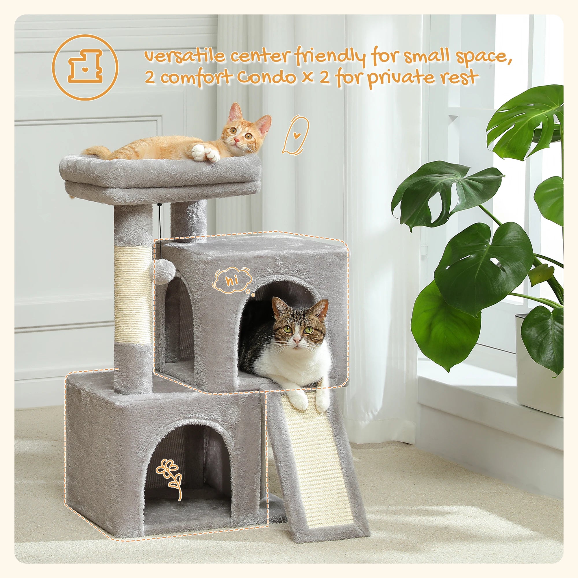 Pequlti Multi-Level Cat Tree Tower with Condo and Hammock