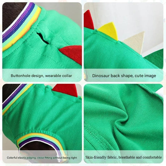 Dachshund Dinosaur Vest, Blue/Green S/M/L, Cute Pet Costume, Breathable Four-Legs Outfit for Small Dogs