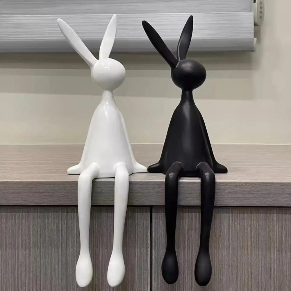 25cm Sitting Rabbit Figurine Long-legged Bunny Resin Statue Animal Sculpture Home Office Bookshelf Desktop Easter Decor Ornament