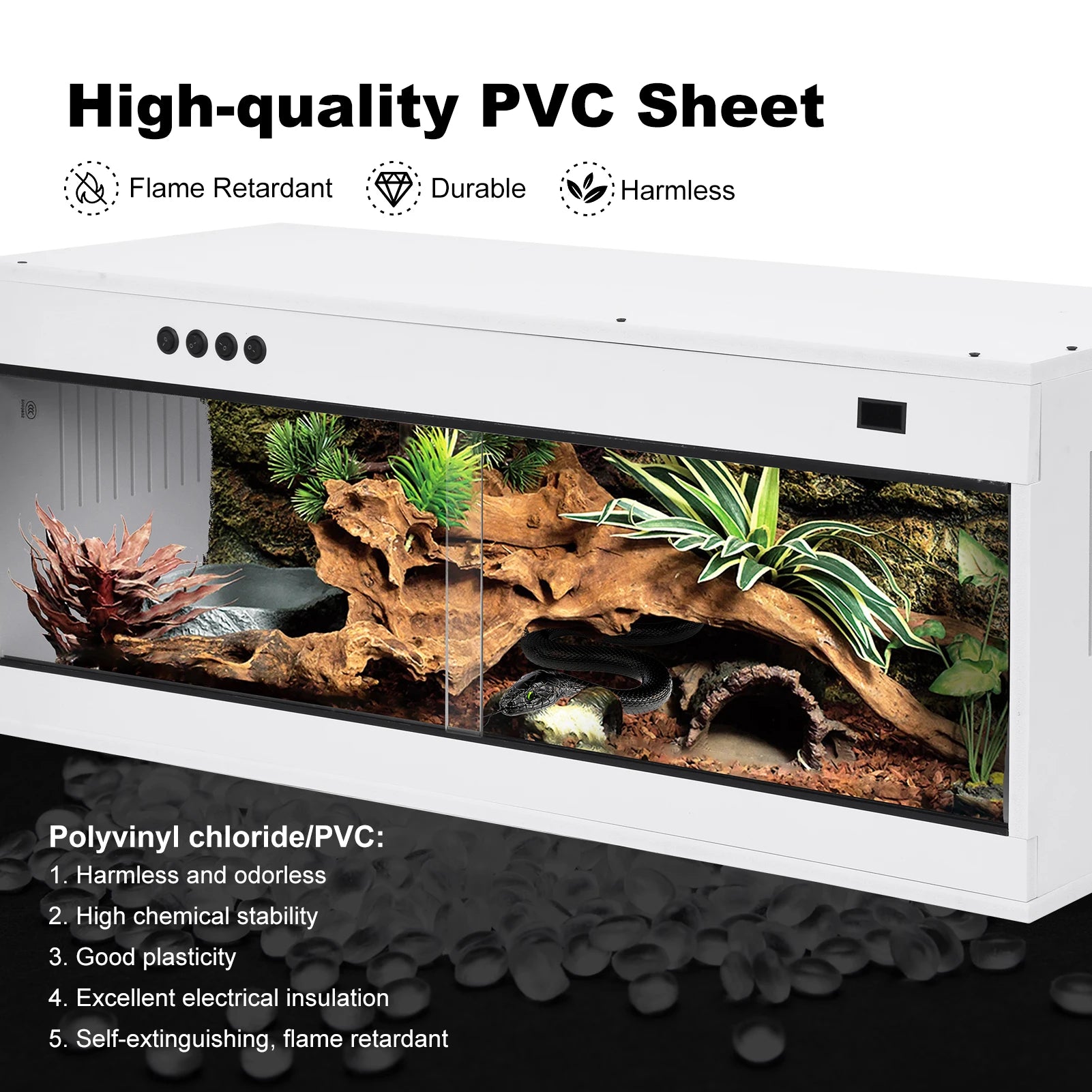 Stackable Reptile Terrarium, PVC Bearded Dragon Enclosure – Tempered Glass Tank for Amphibians Reptilians Arachnids Pets Habitat