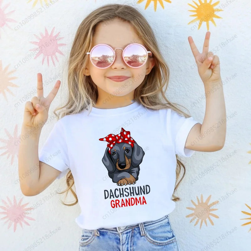 Dachshund Teckel Cute Dog Print Tee Funny T-shirts Baby Boy Girl Tshirt Kids Boys Top Child Summer Short Sleeve White Tops