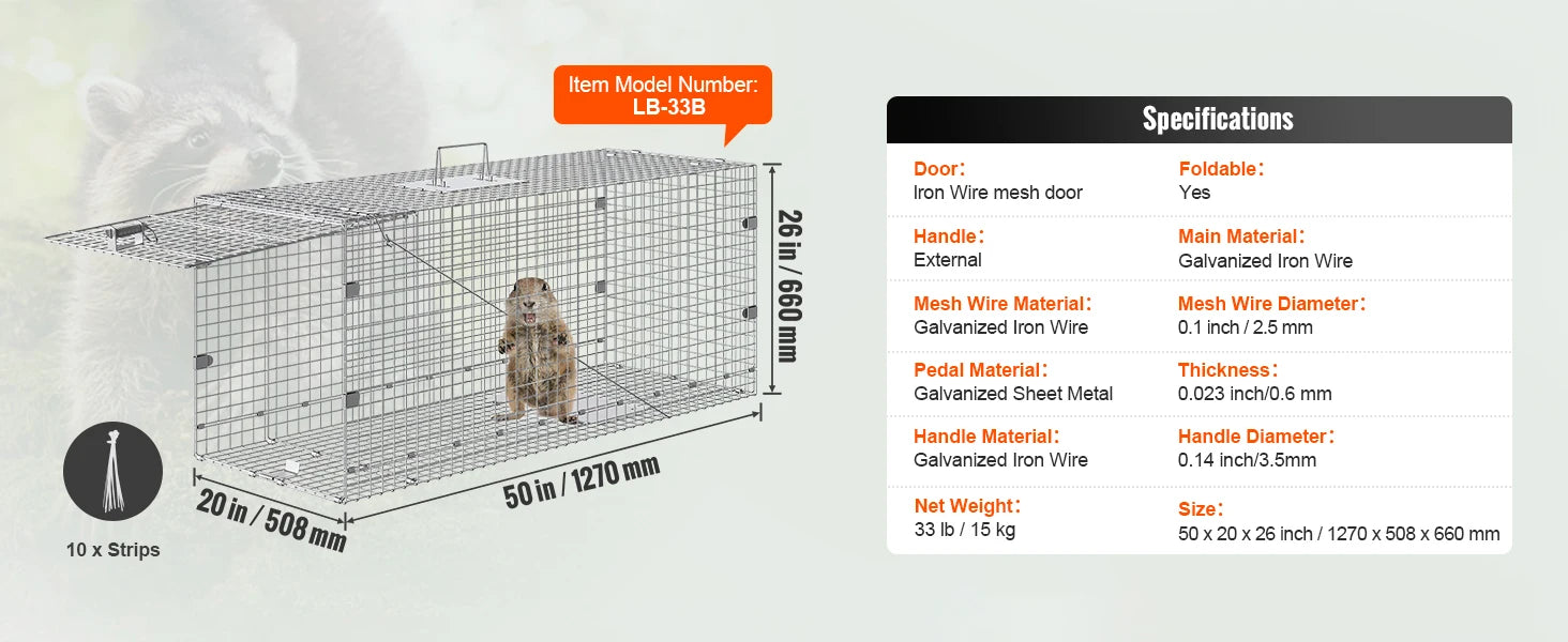 SucceBuy Live Animal Cage Trap Humane Cat Rodent Control Folding with Handle for Rabbits Stray Cats Squirrels Raccoons Groundhog