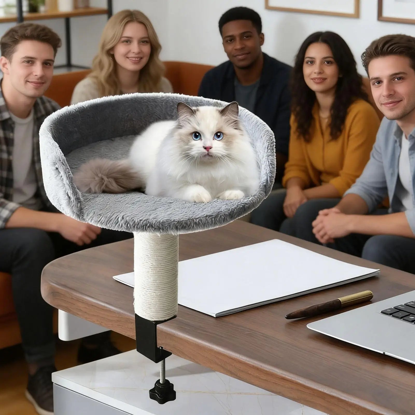 Cat Desk Perch Adjustable Desktop Floating Cat Bed Rotation Desk Clamp Kitten Bed Space-Saving Cat Hammock Perch For Table