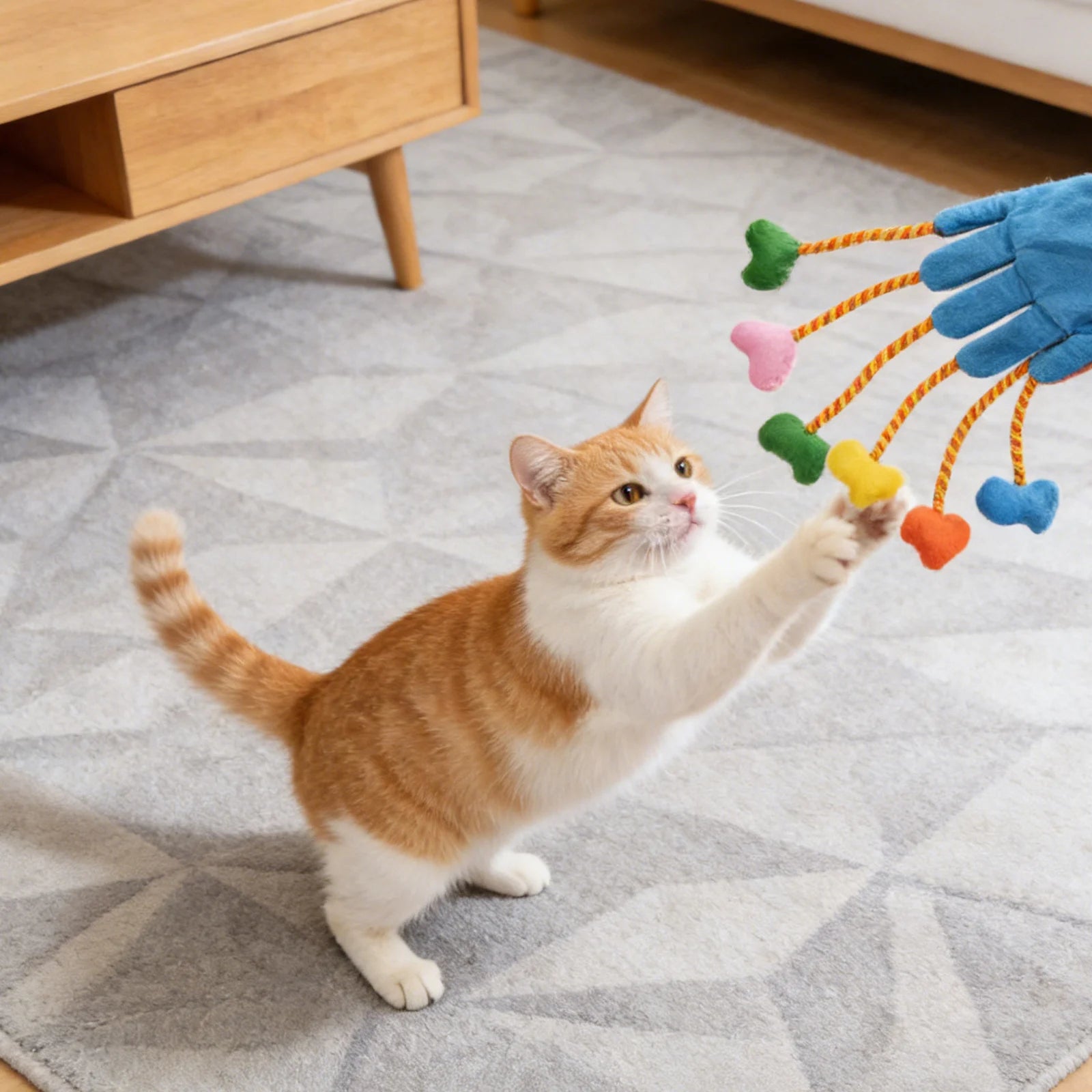 Cats Interactive Toys Funny Play Glove Toys Stuffed Plush Teaser Mitts with Built-In Bell Five- Scratch Teasing Indoor Cats Toy