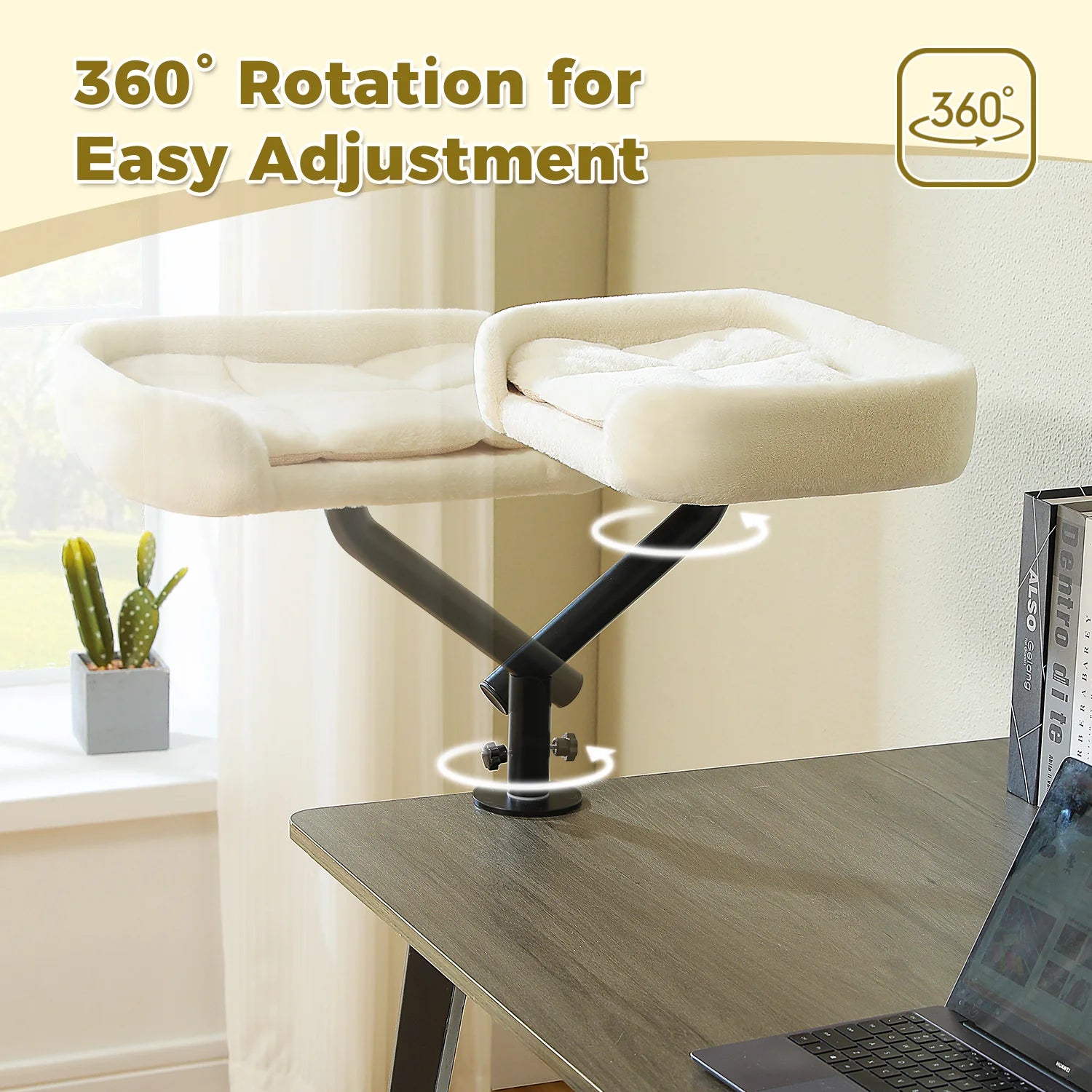 Cat Desk Bed, 360 Rotatable Cat Bed Stand for Indoor Cats, Adjustable Cat Basket, Cats Hammock for Table, Soft Cat Bed for Desk
