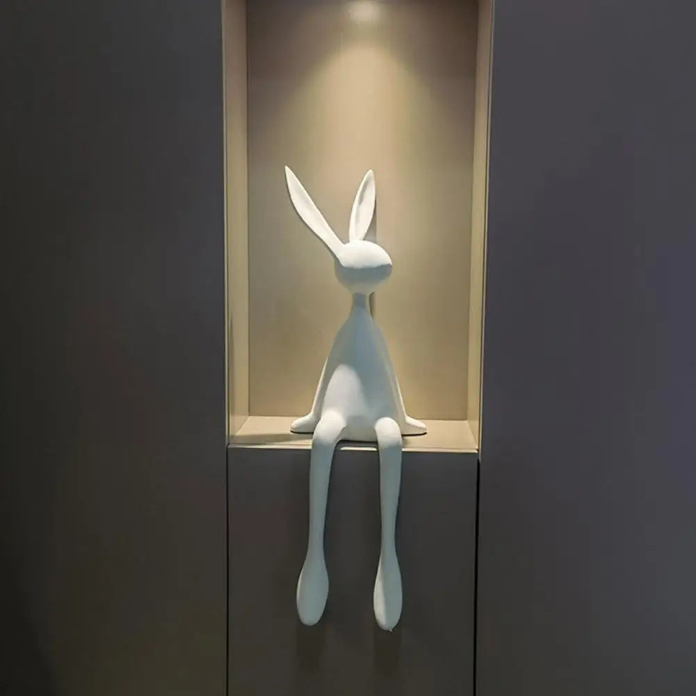 25cm Sitting Rabbit Figurine Long-legged Bunny Resin Statue Animal Sculpture Home Office Bookshelf Desktop Easter Decor Ornament