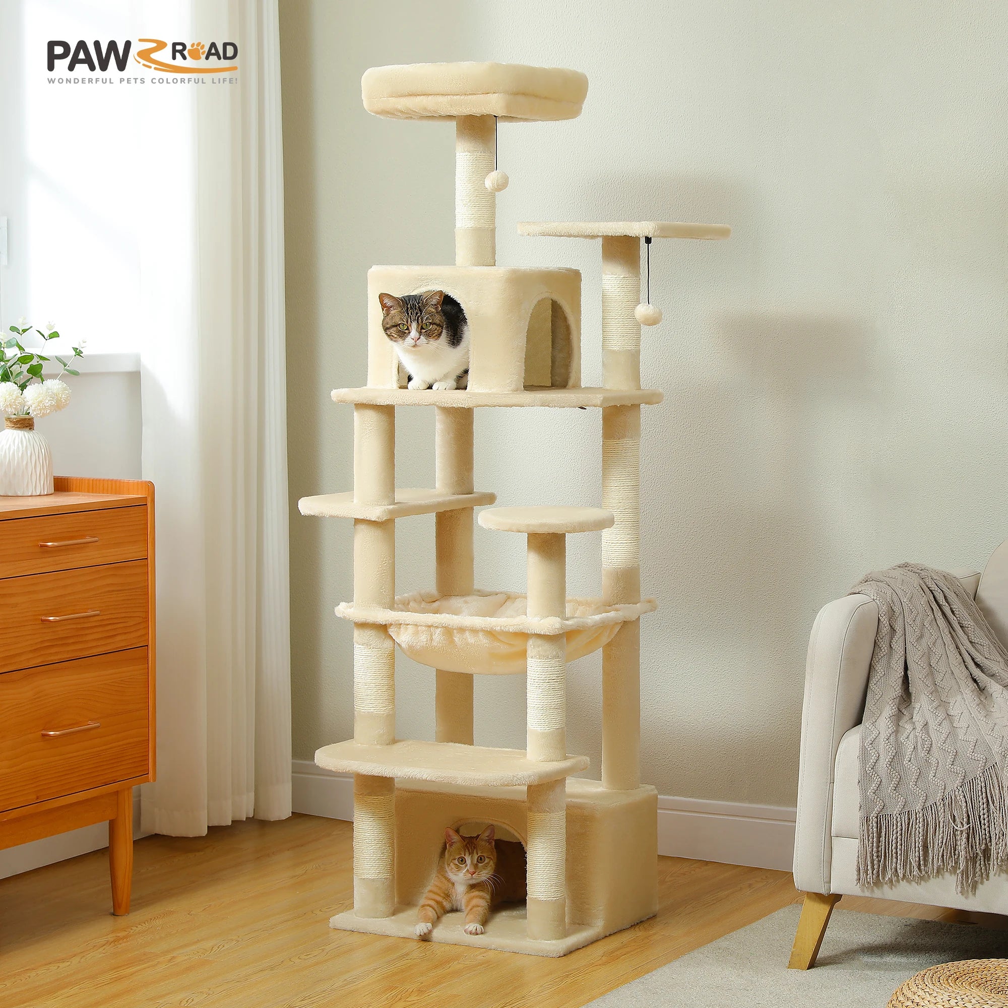 PAWZ Road 72" Large Cat Tree Tower with Hammock and Condo