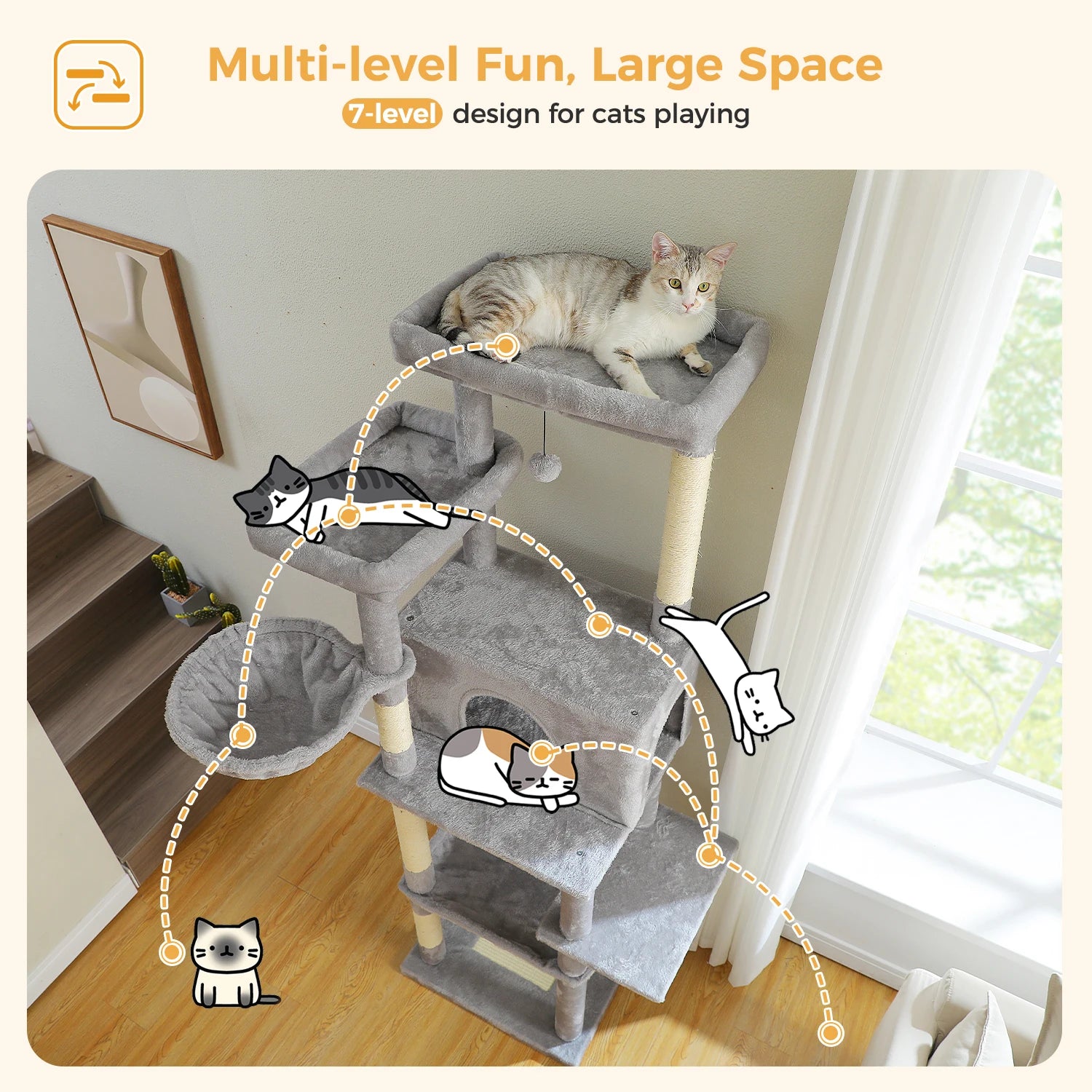 PAWZ Road Large Multi-Level Cat Tree - 186cm Wood Tower
