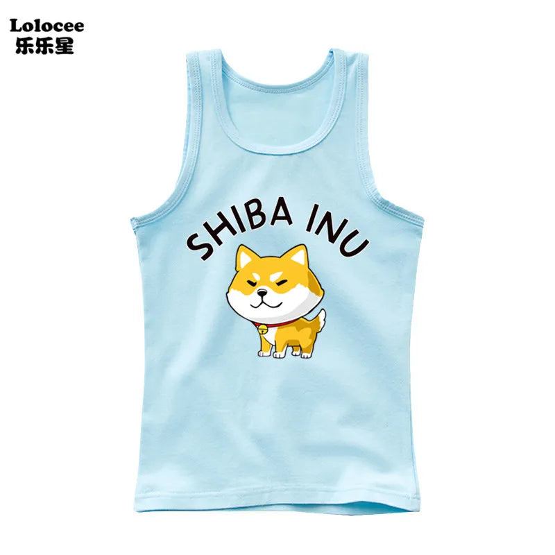 Dabbing Dancing Dog Funny tank tops For Boys vest Kids sleeveless Shiba Inu Dog t-shirt Dog Pet Lover Clothes