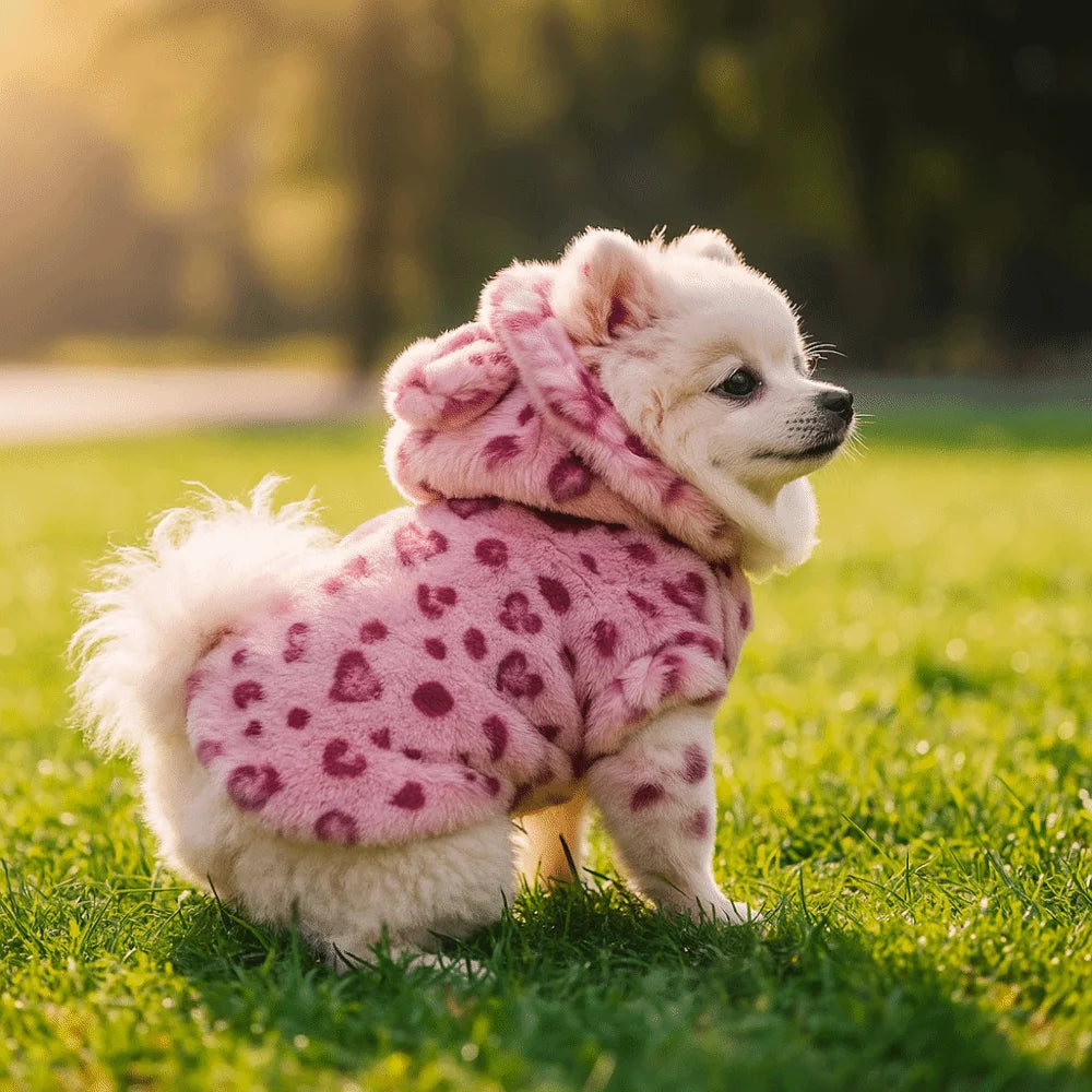 Fashion Leopard Print Dog Clothes Warm Fleece Thickened Dog Coat Jacket Teddy Pet Padded Coat Cat