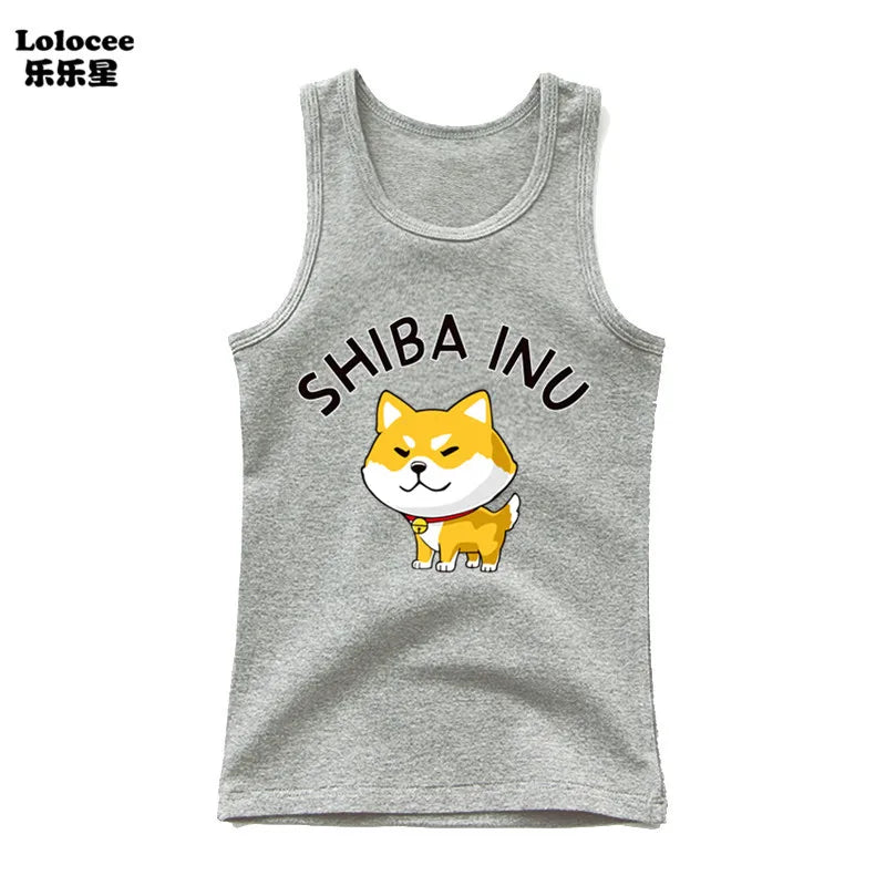 Dabbing Dancing Dog Funny tank tops For Boys vest Kids sleeveless Shiba Inu Dog t-shirt Dog Pet Lover Clothes