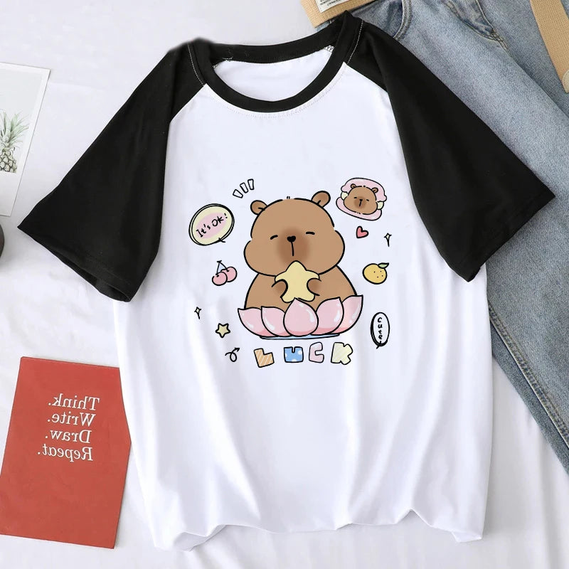 Cute Design Capybara Tshirt Women Girl T-Shirt Capibara Cartoons Clothes Capybaras T Shirt Casual Top Clothes