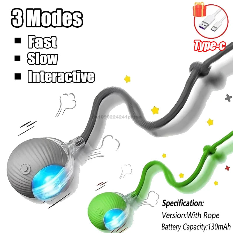 New Cat Interactive Ball Toy Automatic Rolling Ball Faux Tail Rechargeable Smart Pet Electric Toy Dog Cat Training Imitate Mouse