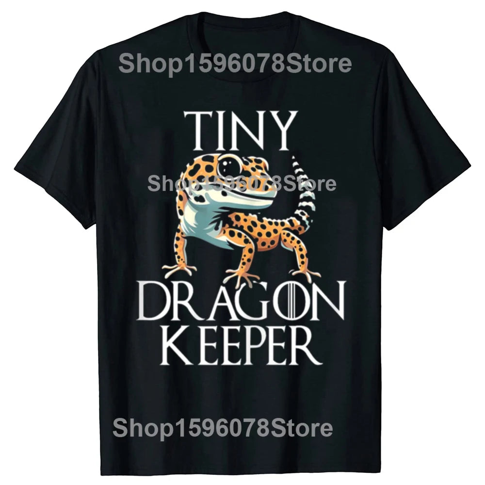 Funny Leopard gecko lizard game controller Graphic T Shirts Men Cotton Streetwear Tee Shirt Short Sleeve Unisex Loose Clothing