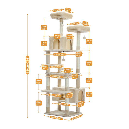 Pequlti 72" Multi-Level Cat Tree Tower with Condo & Hammock