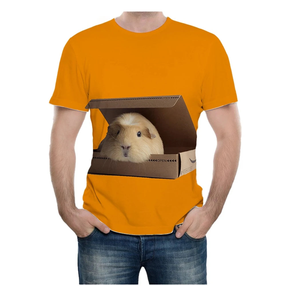 Summer new fashion novel animal guinea pig 3D printing cute guinea pig pattern casual comfortable short sleeved T-shirt