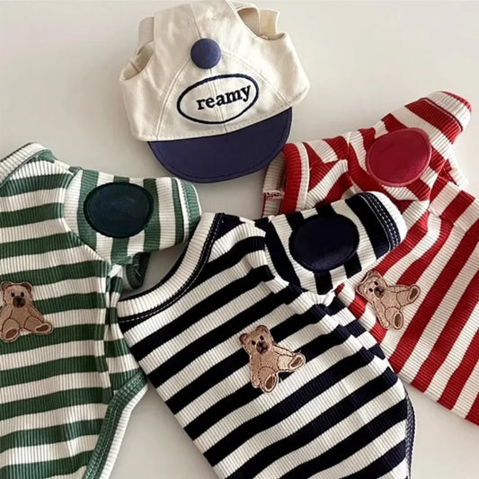 Black Striped Pet Dog Clothes Summer Cartoon Teddy T-shirt Yorkshire Two Leg Clothes Small Dog Soft Pullover