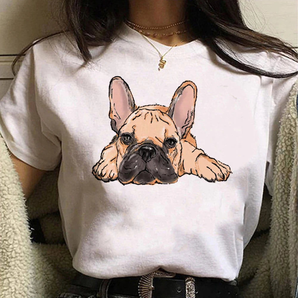 French Bulldog T Shirt Women Graphic Tee Girl Japanese Clothes Summer Short Sleeved Harajuku Streetwear Tops Aesthetic Clothes