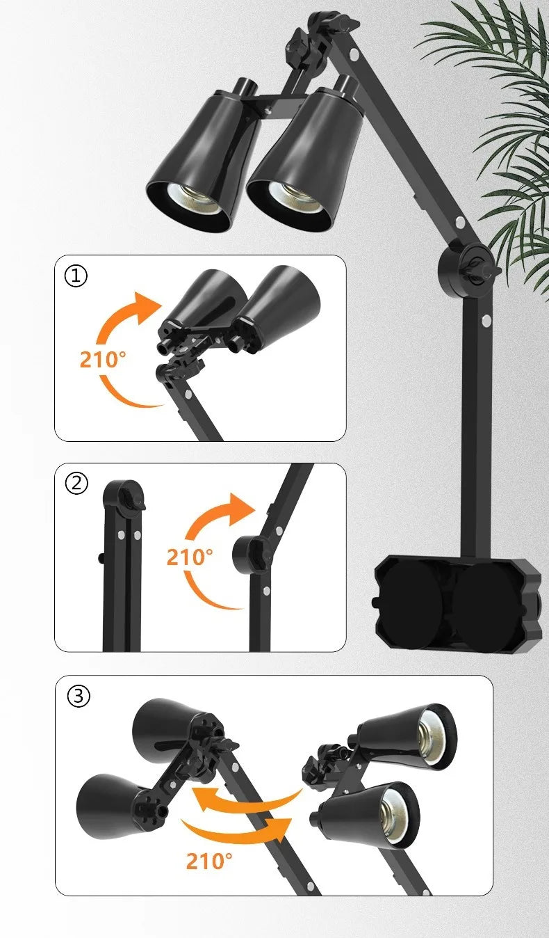 Reptile Terrarium Adjustable Dual-head Lamp Stand Adsorption Removable UVB UVA Lamp Stand Reptile Habitat Supplement Calcium