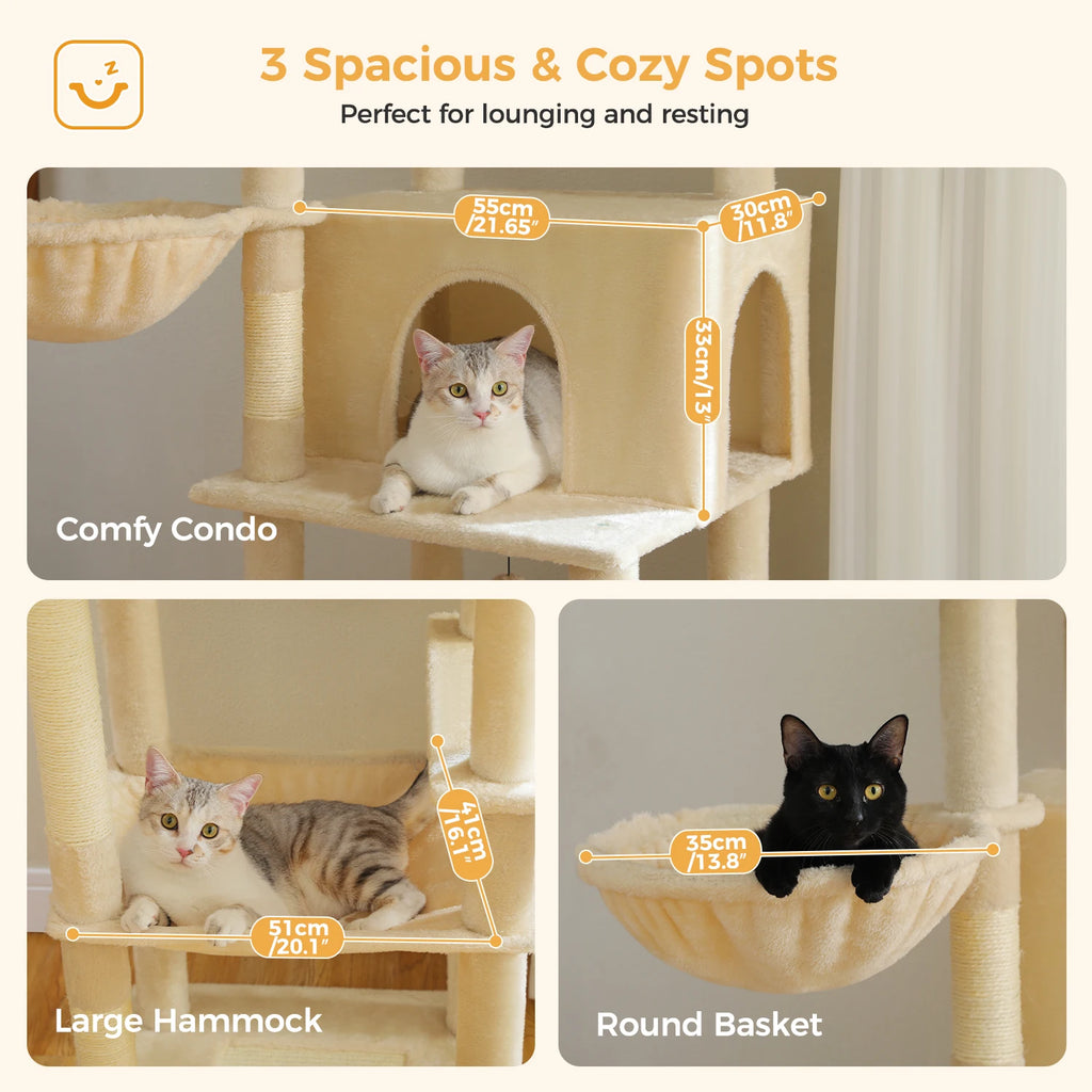 Large Cat Tree for Indoor Cats Multi-Level Cat Tower with Scratching Posts Soft Hammock Large Cat Condo Cat Accessories Cat Toys