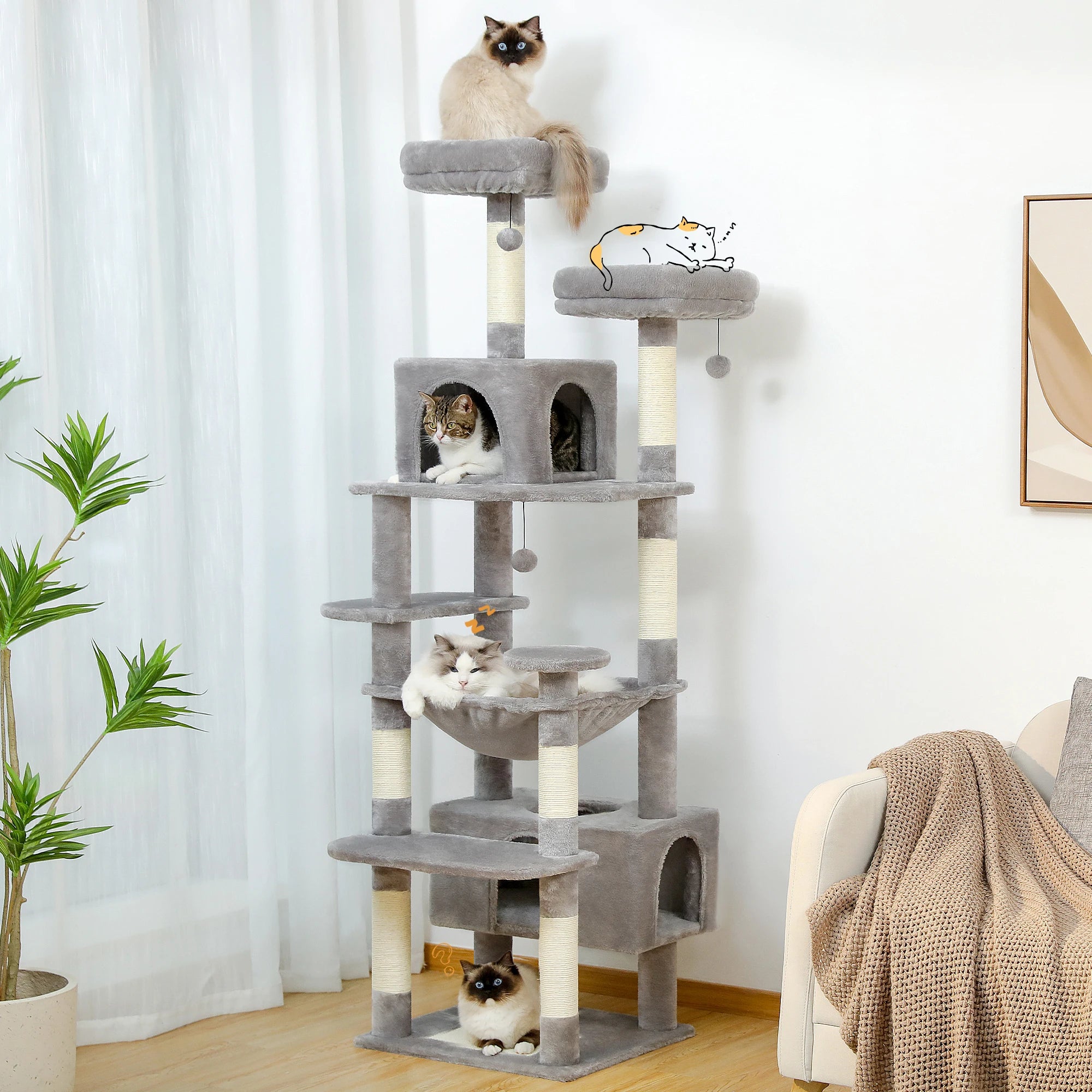 PAWZ Road 72" Large Cat Tree Tower with Hammock and Condo