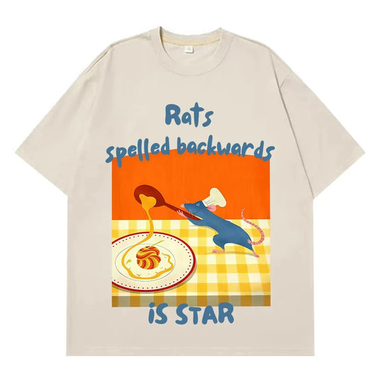 Rats Spelled Backwards Is Star Funny Rat Cooking Meme Tees Men Women Summer Cotton T-shirts Short-sleeved Loose Hip-hop T-shirts