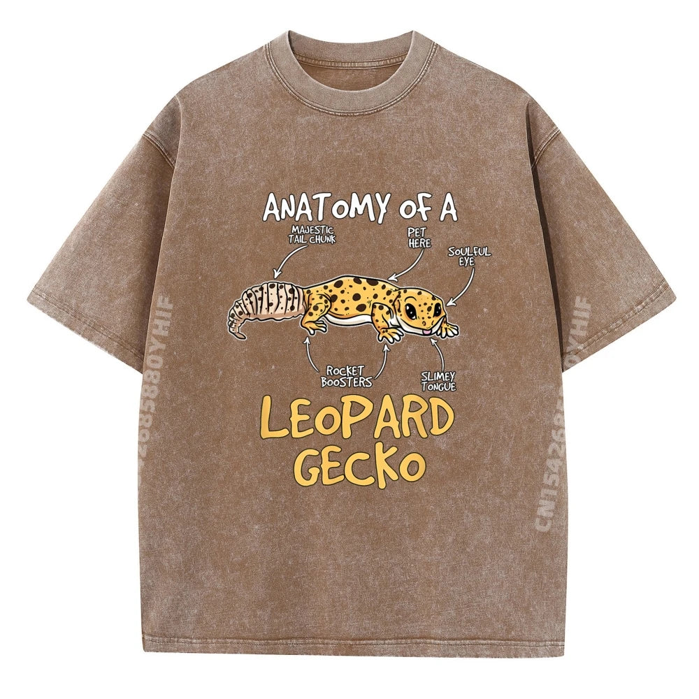Kids Leopard Gecko Gift Anatomy of A Leopard Gecko Grey Shirt Graphic Tee Unisex Short Sleeve Tee Tshirts Washed